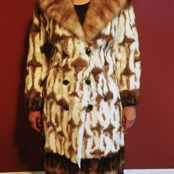 Brown and Cream Patterned Mink Coat